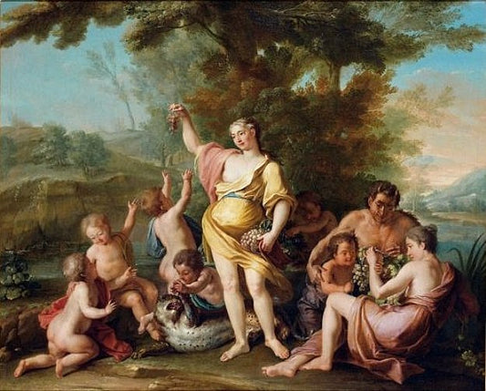 The Education of Bacchus, vintage artwork by Antoine Coypel II, 12x8" (A4) Poster