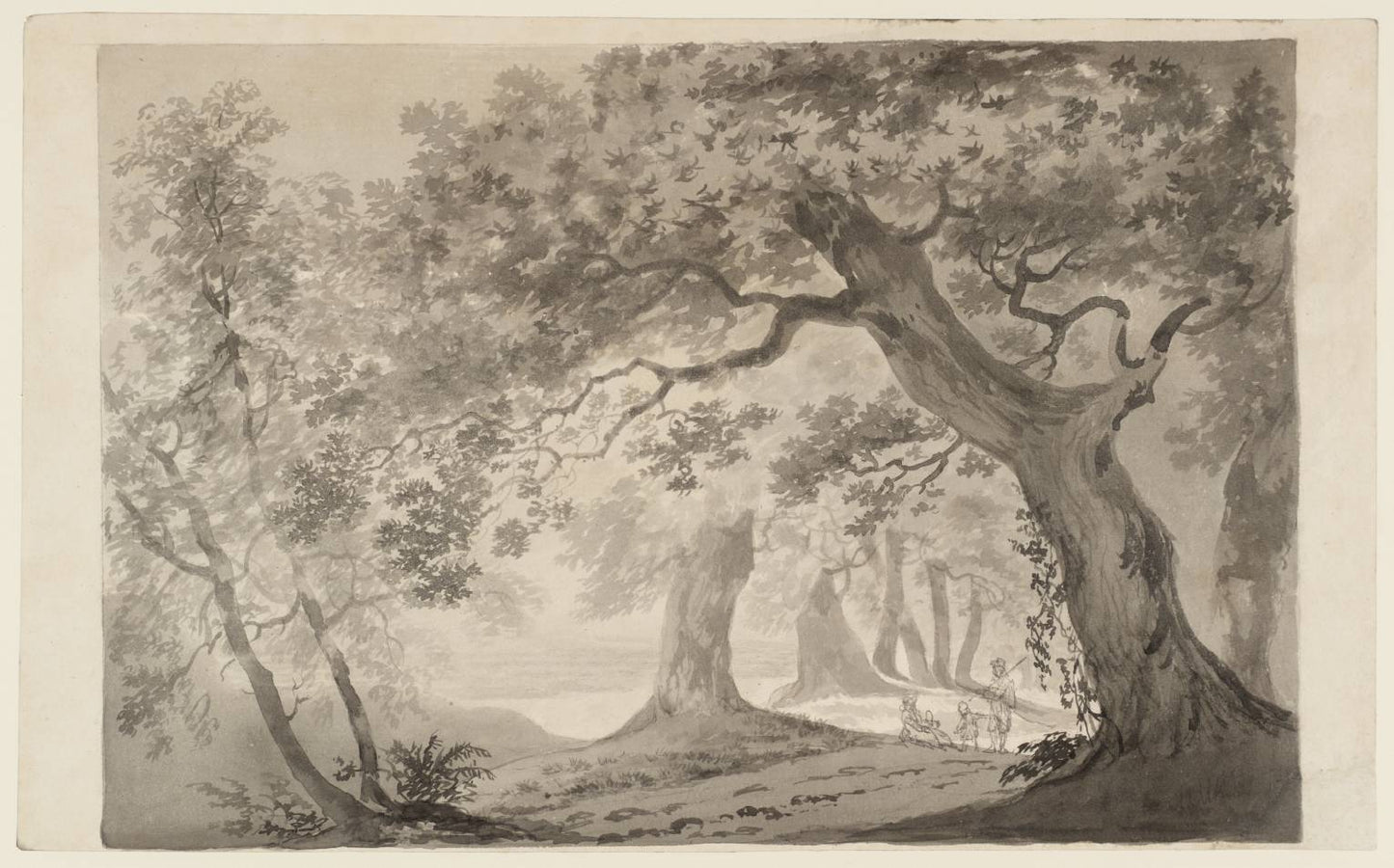 A Woodland Road with Figures under Large Trees, vintage artwork by Follower of George Barret the elder, 12x8" (A4) Poster