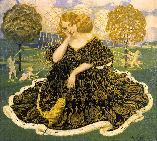 Golden Yarn, vintage artwork by Edward Okuń, 12x8" (A4) Poster