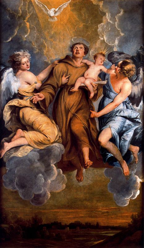 Assumption of St. Anthony of Padua, vintage artwork by Thomas Willeboirts Bosschaert, 12x8" (A4) Poster