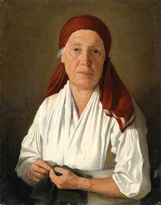 Elderly Woman in a White Blouse, vintage artwork by Johann Michael Neder, A3 (16x12") Poster Print