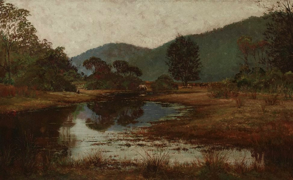 A Waterhole on the Hawkesbury, vintage artwork by Julian Rossi Ashton, 12x8" (A4) Poster