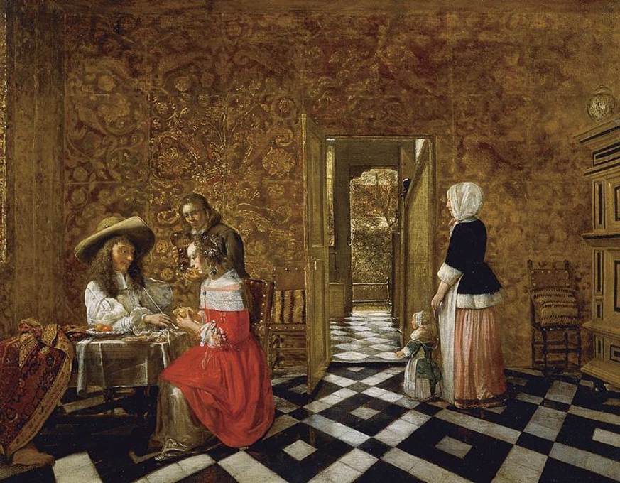 Merry Company at a Table, vintage artwork by Hendrick van der Burgh, 12x8" (A4) Poster