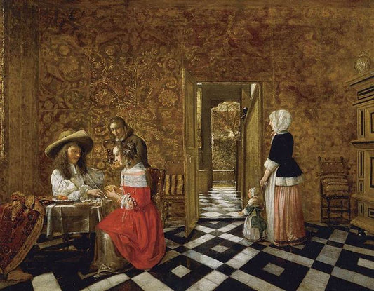 Merry Company at a Table, vintage artwork by Hendrick van der Burgh, 12x8" (A4) Poster