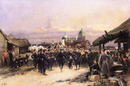Chorus of the Fourth Infantry Battalion at Tsarskoe Selo, vintage artwork by Édouard  Detaille, 12x8" (A4) Poster