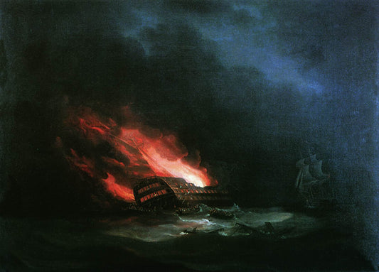 The Burning Ship, vintage artwork by Ivan Constantinovich Aivazovsky, A3 (16x12") Poster Print