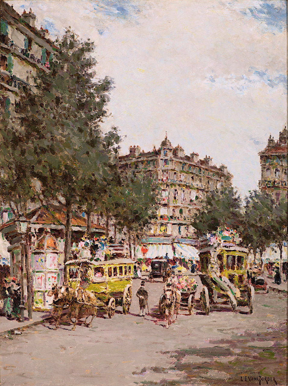 Paris Street Scene, vintage artwork by Luther Emerson Van Gorder, 12x8" (A4) Poster