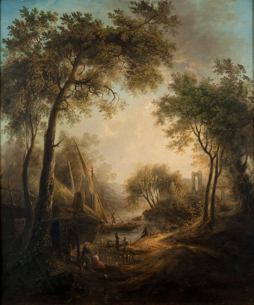 Summer Landscape with Water and Tall Trees, vintage artwork by Elias Martin, 12x8" (A4) Poster