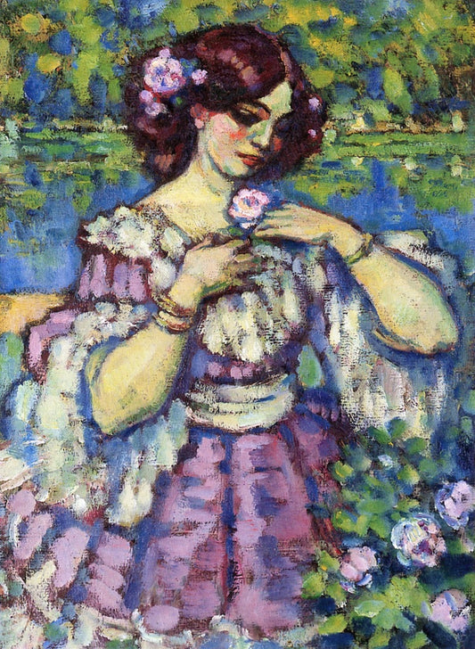 Lady with a Rose, vintage artwork by Charles Guerin, 12x8" (A4) Poster
