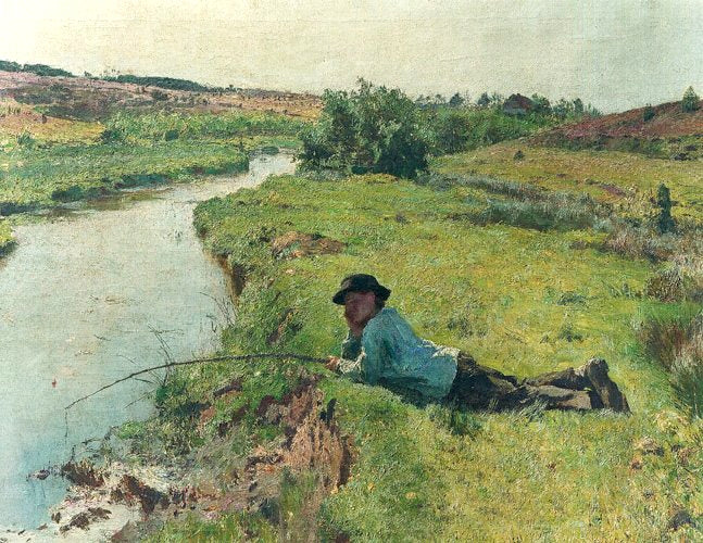The Young Angler, vintage artwork by Évariste Carpentier, 12x8" (A4) Poster