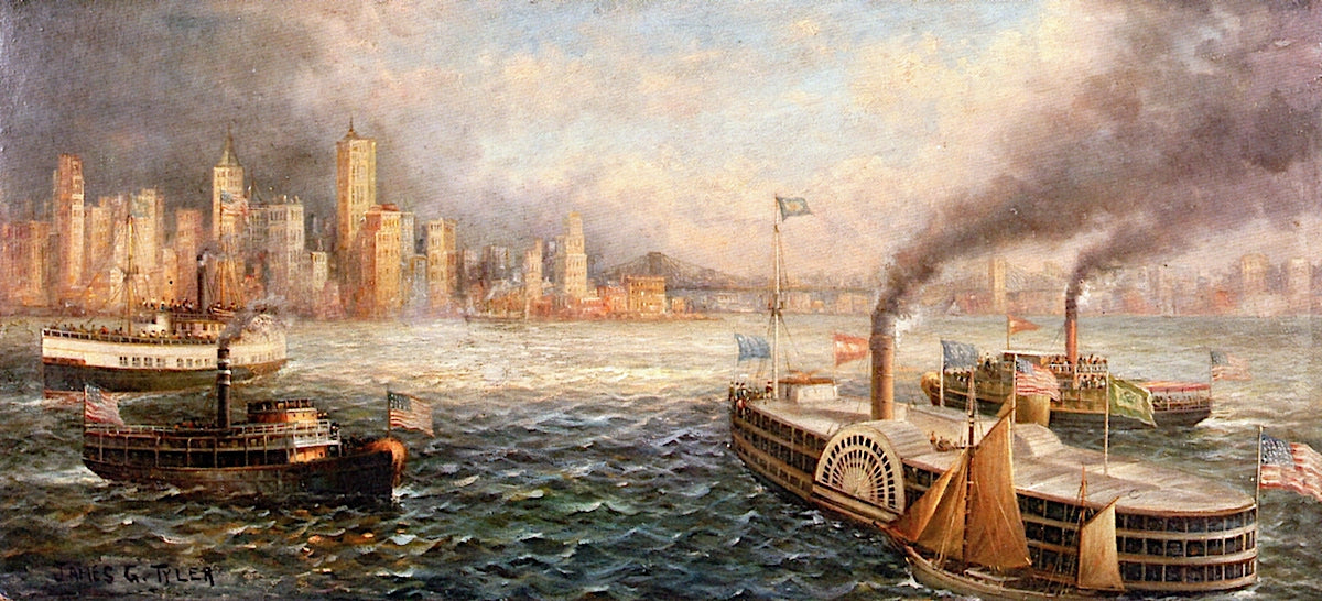 addle Wheeler and Boats, New York Harbor by James Gale Tyler,A3(16x12")Poster