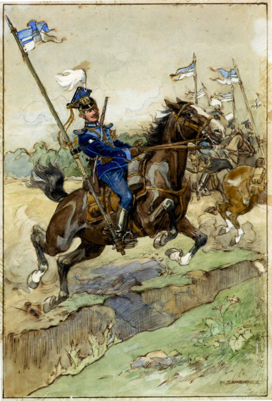 The Attack of Lancers, vintage artwork by Nikolai Samokish, 12x8" (A4) Poster