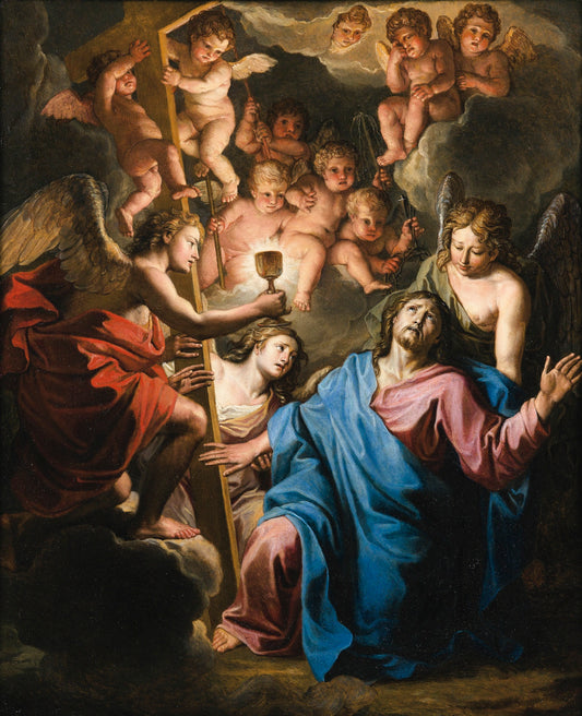 Christ at Prayer on the Mount of Olives (small version), vintage artwork by Noël Coypel I, 12x8" (A4) Poster