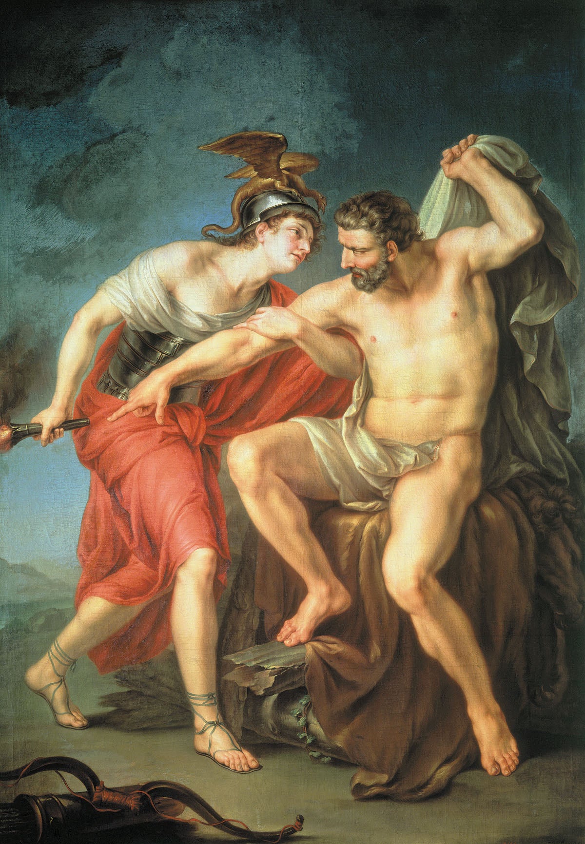Hercules' friend Philoctetes lights his funeral pyre, vintage artwork by Ivan Akimov, 12x8" (A4) Poster