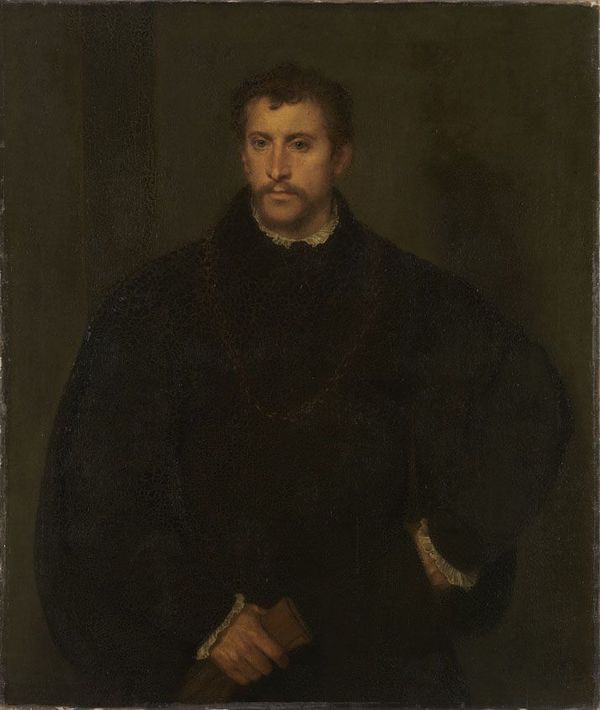 Portrait of a Young Man (after Titian), vintage artwork by Franz von Lenbach, 12x8" (A4) Poster