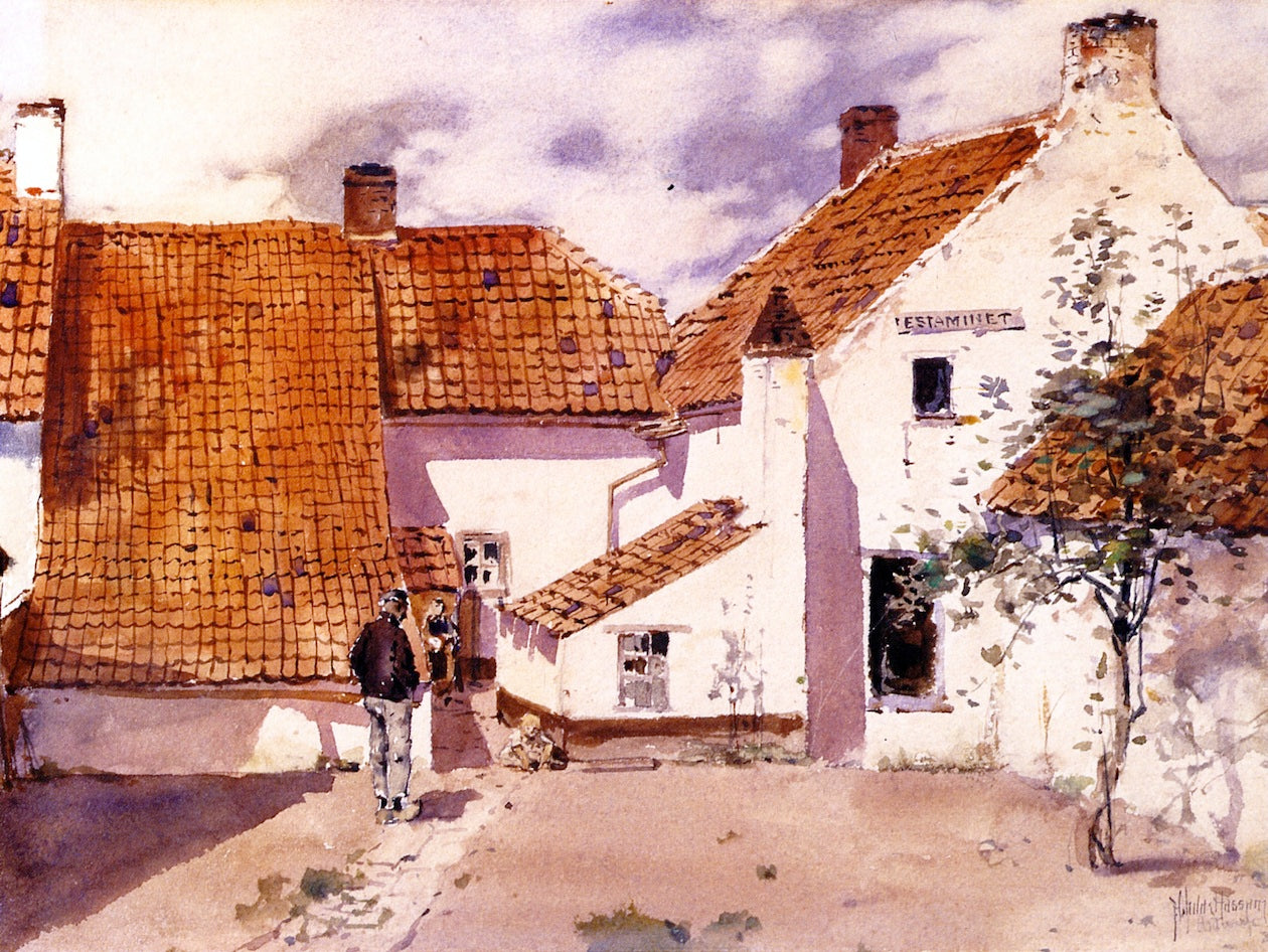 Backyard in Antwerp, vintage artwork by Childe Hassam, 12x8" (A4) Poster