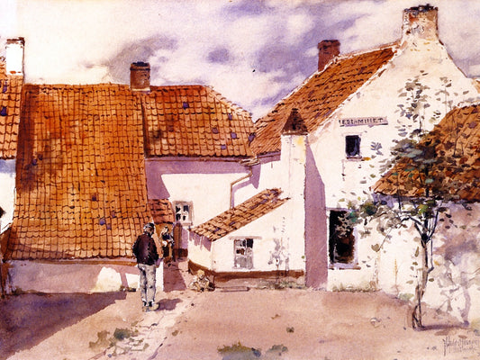 Backyard in Antwerp, vintage artwork by Childe Hassam, 12x8" (A4) Poster