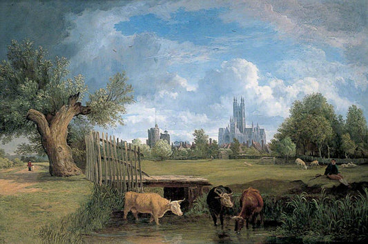 Canterbury, Kent, from the Stour Meadows, vintage artwork by Alfred Stannard, A3 (16x12") Poster Print