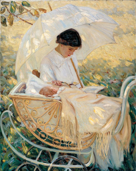 Young Mother in the Garden, vintage artwork by Follower of Unknown - American School 19th Century, A3 (16x12") Poster Print