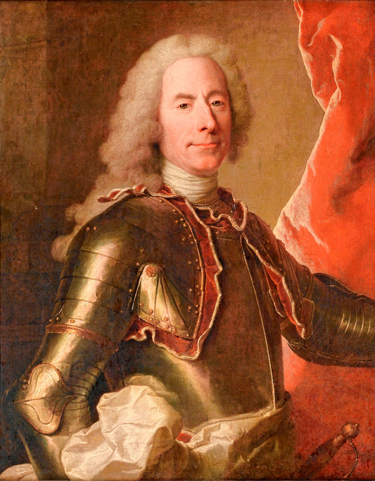 Portrait of a Man Wearing an Armor, vintage artwork by Hyacinthe Rigaud, 12x8" (A4) Poster