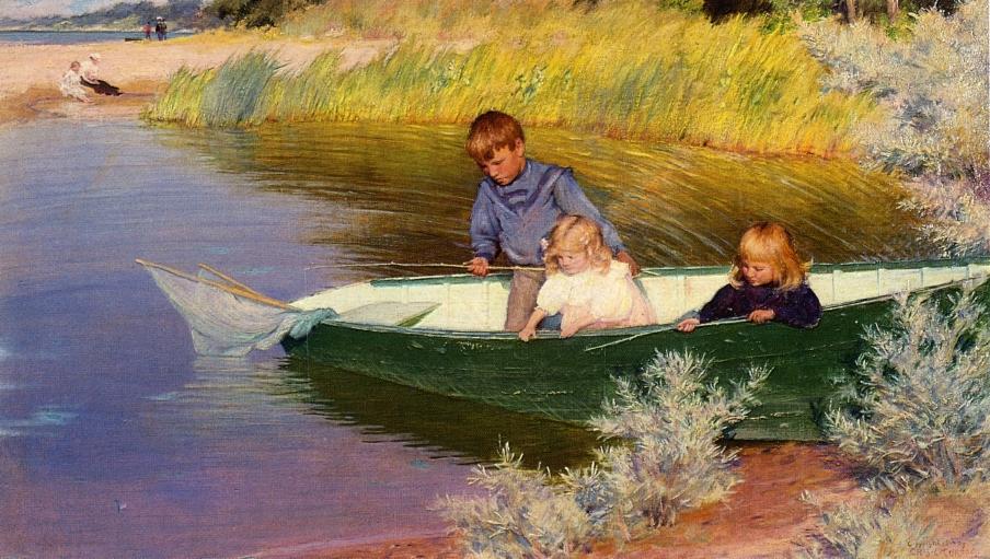 Children Fishing by Charles Courtney Curran,A3(16x12")Poster
