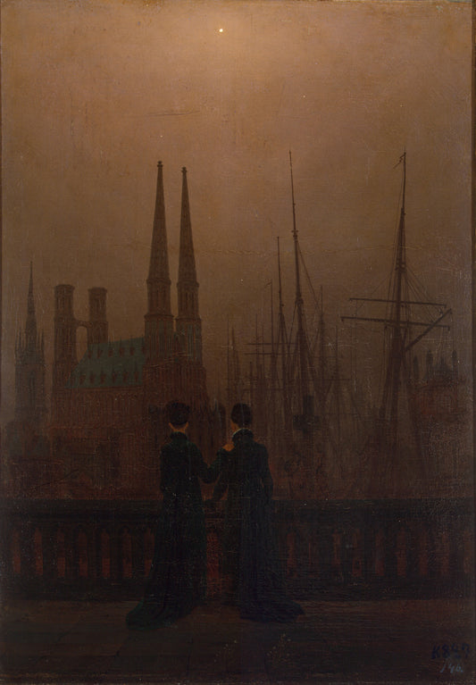 Night in a Harbour, vintage artwork by Caspar David Friedrich, 12x8" (A4) Poster