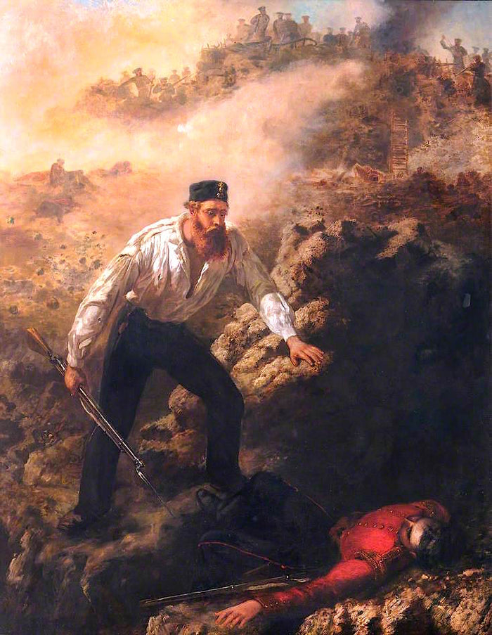 Corporal Robert Shields Winning His VC at Sebastopol, 1855, vintage artwork by Louis William Desanges, A3 (16x12