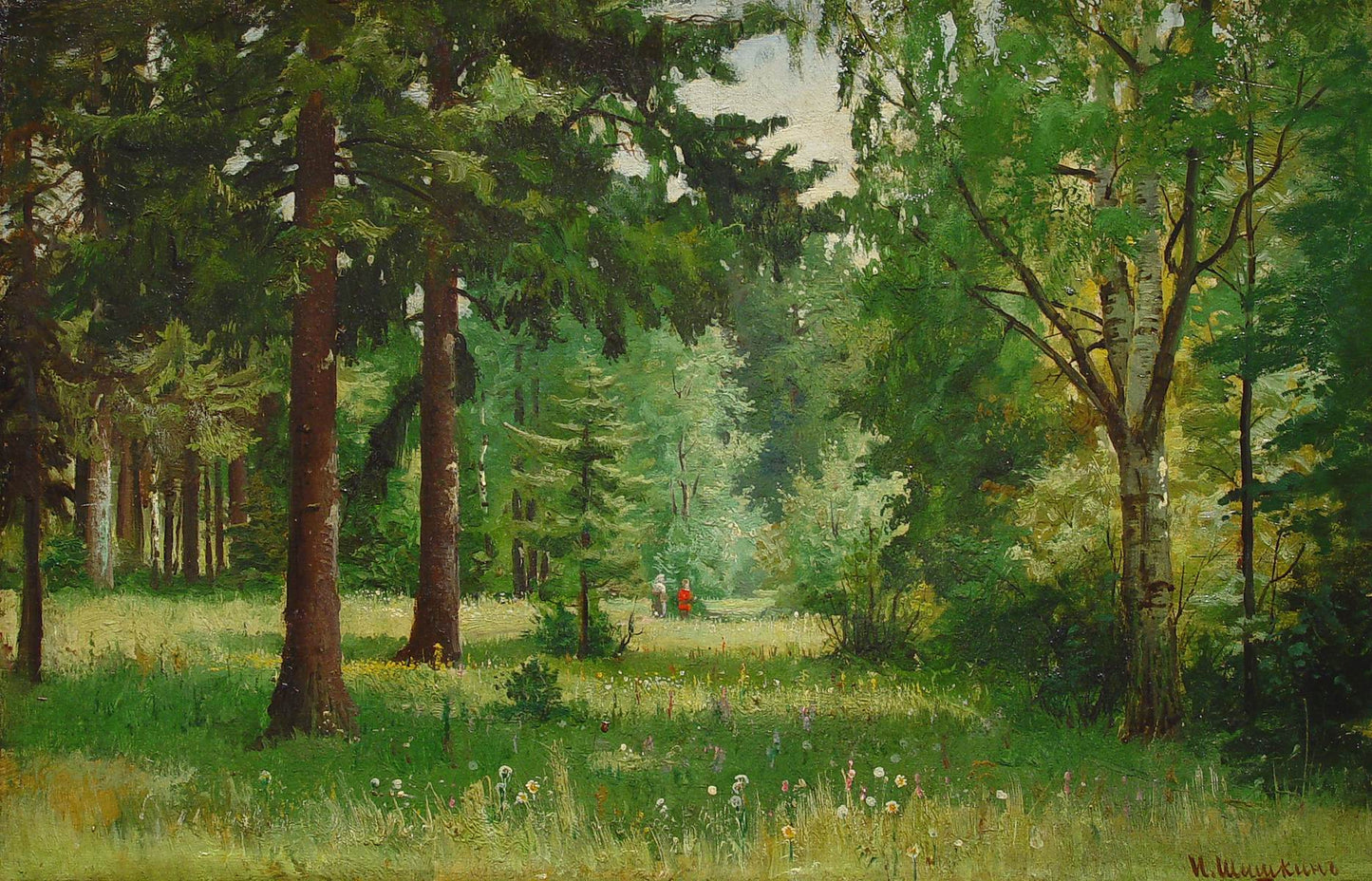 Children in the Woods, vintage artwork by Ivan Ivanovich Shishkin, 12x8" (A4) Poster