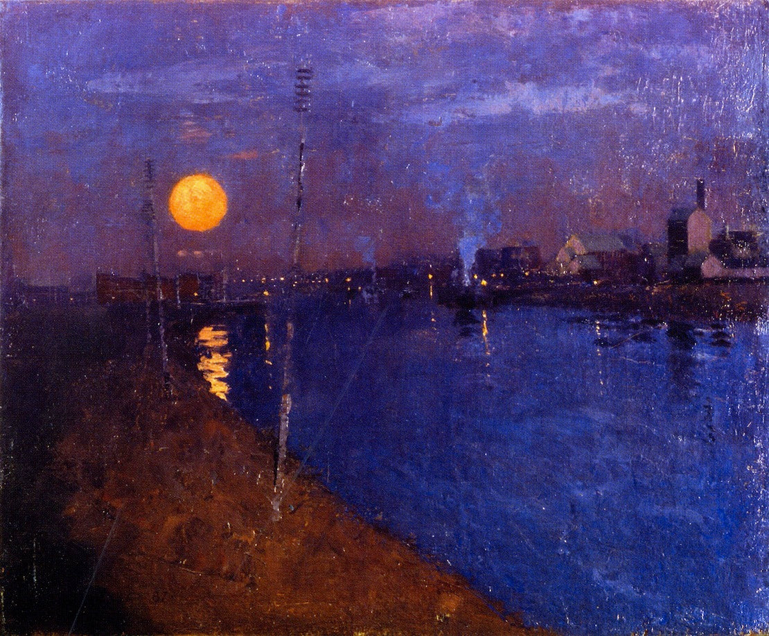 River Landscape by  Moonlight, vintage artwork by George Henry, R.A., R.S.A., R.S.W., 12x8" (A4) Poster