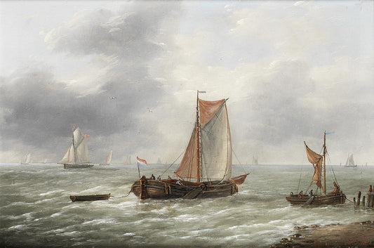 Dutch barges and other craft plying their trade, vintage artwork by Charles Louis Verboeckhoven, A3 (16x12") Poster Print