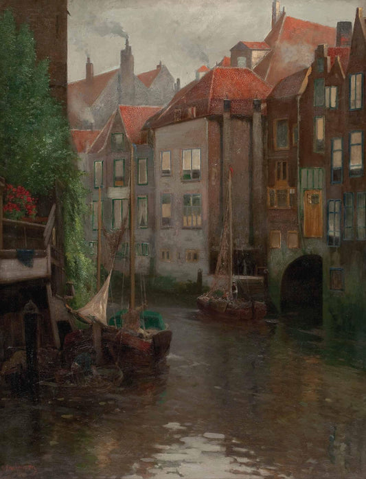 Boats in a canal, vintage artwork by Adolf Kaufmann, 12x8" (A4) Poster