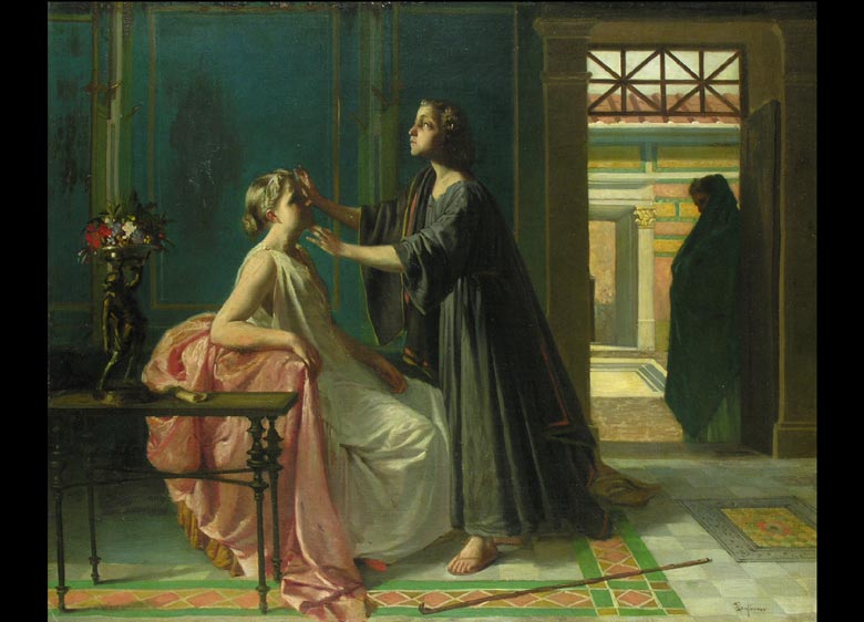 Nydia, the Blind Girl of Pompeii, vintage artwork by Eleuterio Pagliano, 12x8" (A4) Poster