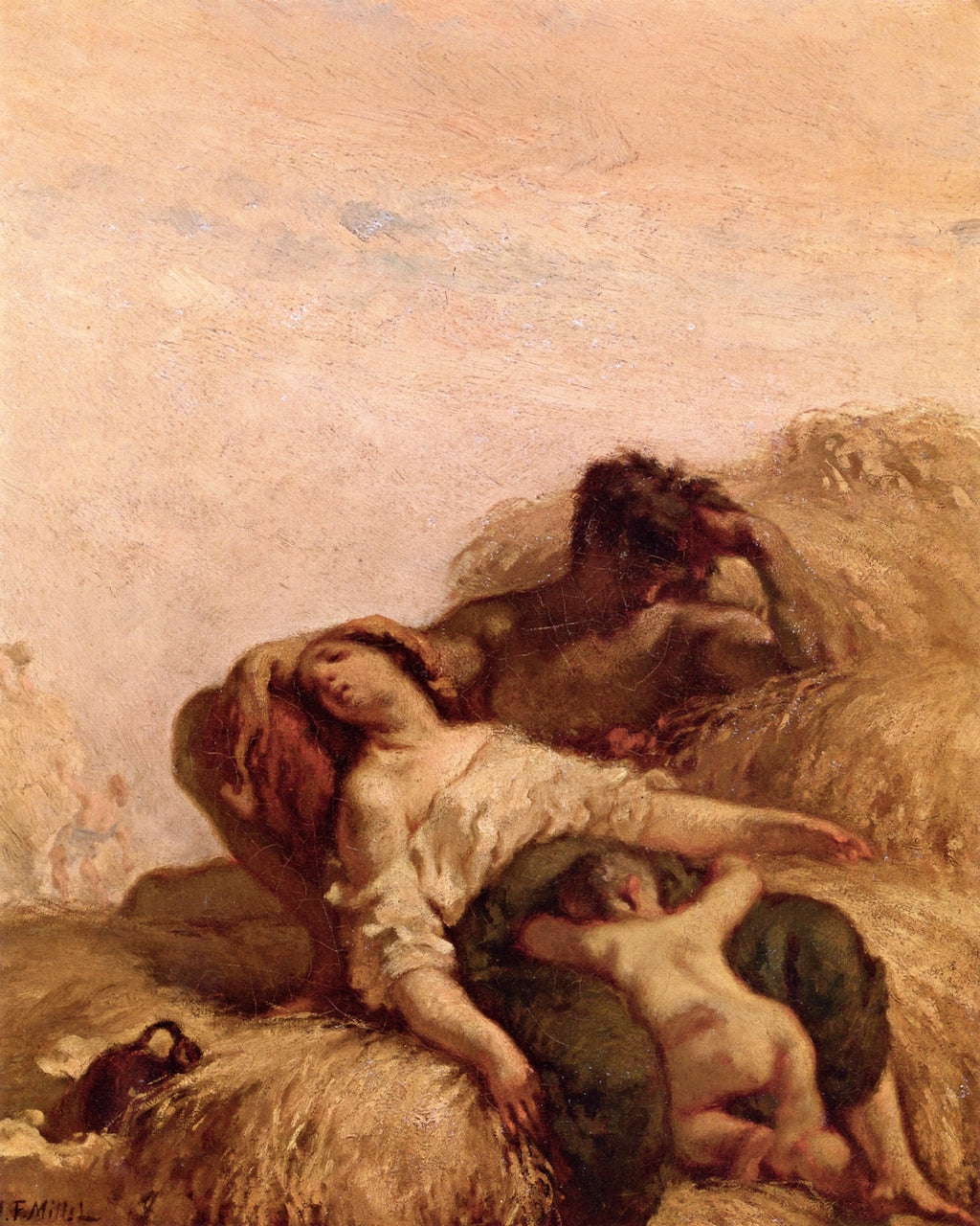 Harvester and His Family Resting, vintage artwork by Jean-François Millet, A3 (16x12") Poster Print