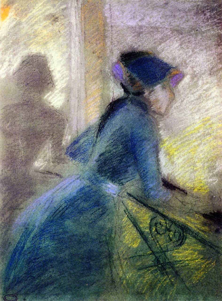 Girl in Blue from the Rear, vintage artwork by Federico Zandomeneghi, 12x8" (A4) Poster