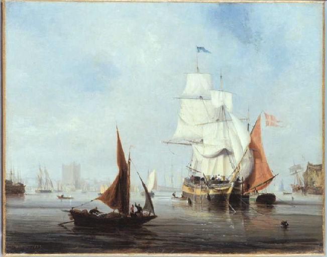 Marine aux voiles blanches, vintage artwork by Louis Garneray, 12x8" (A4) Poster