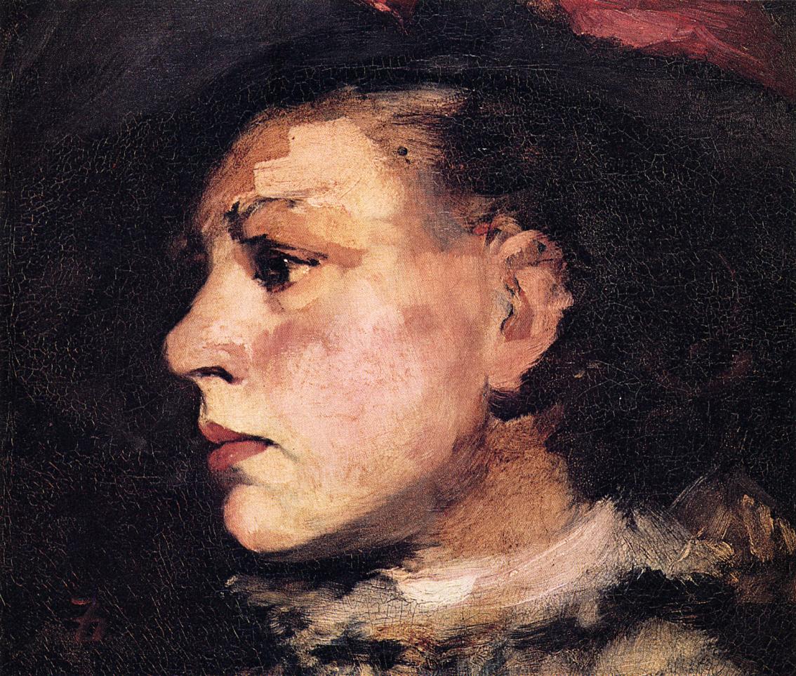 Profile of Girl with Hat, vintage artwork by Frank Duveneck, 12x8" (A4) Poster