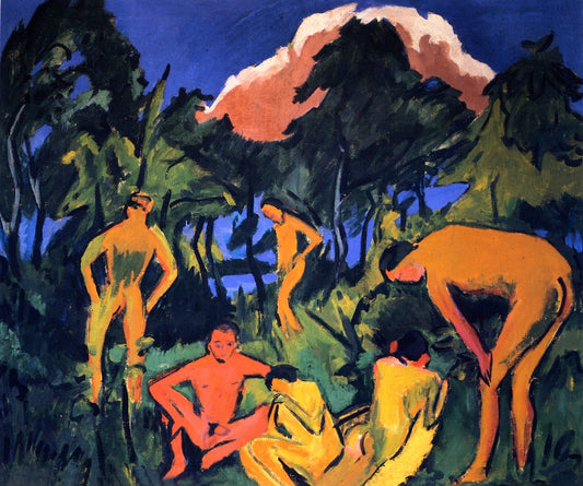 Akte in der Sonne, Moritzburg, vintage artwork by Ernst Ludwig Kirchner, 12x8" (A4) Poster