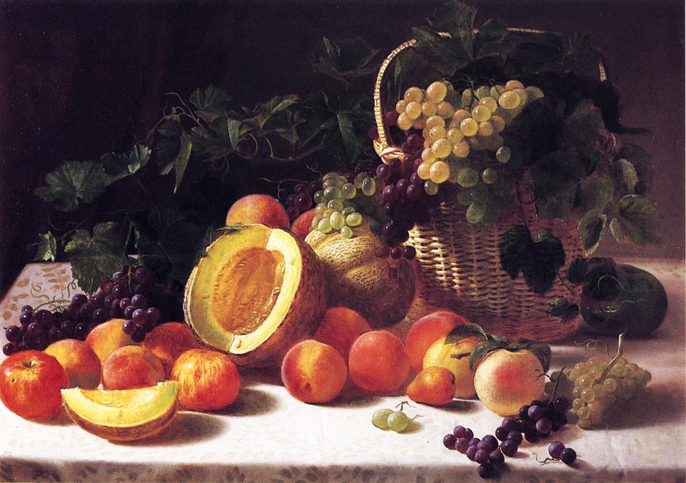 Still Life with Basket of Grapes, vintage artwork by George Hetzel, 12x8" (A4) Poster