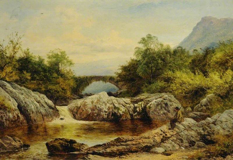 The Lledr Bridge, near Betws-y-Coed, vintage artwork by Benjamin Williams Leader, 12x8" (A4) Poster