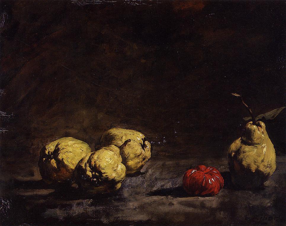 Still Life with Pears and a Qince, vintage artwork by Theodule-Augustin Ribot, 12x8" (A4) Poster