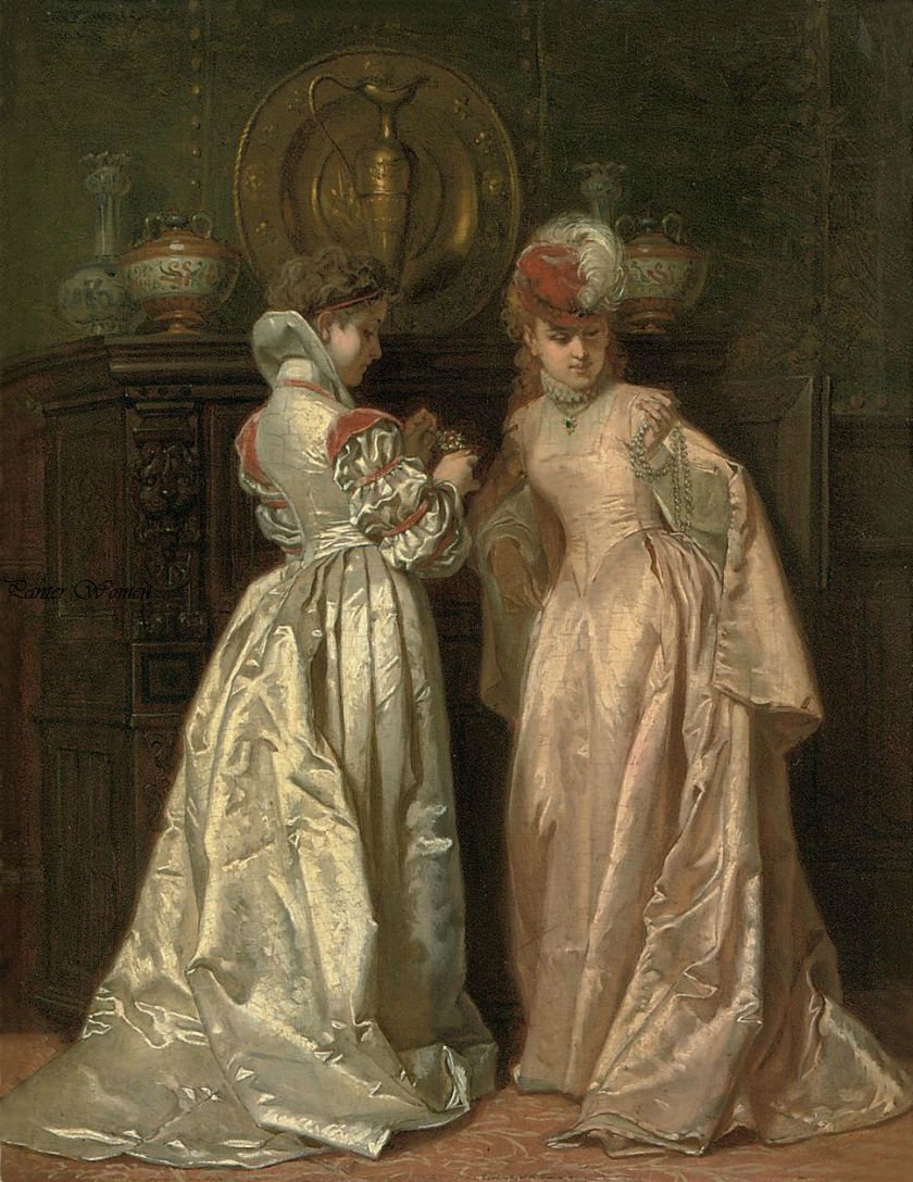 Admiring the pearls, vintage artwork by Władysław Bakalowicz, 12x8" (A4) Poster