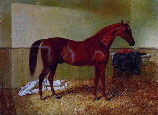 Chestnut Horse in a Stable, vintage artwork by John Frederick Herring, Sr, A3 (16x12") Poster Print