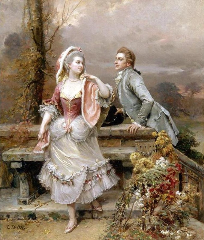 Lovers in a Garden, vintage artwork by Cesare Augusto Detti, 12x8" (A4) Poster