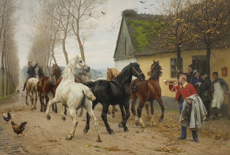A Pack of Horses, vintage artwork by Otto Bache, 12x8" (A4) Poster