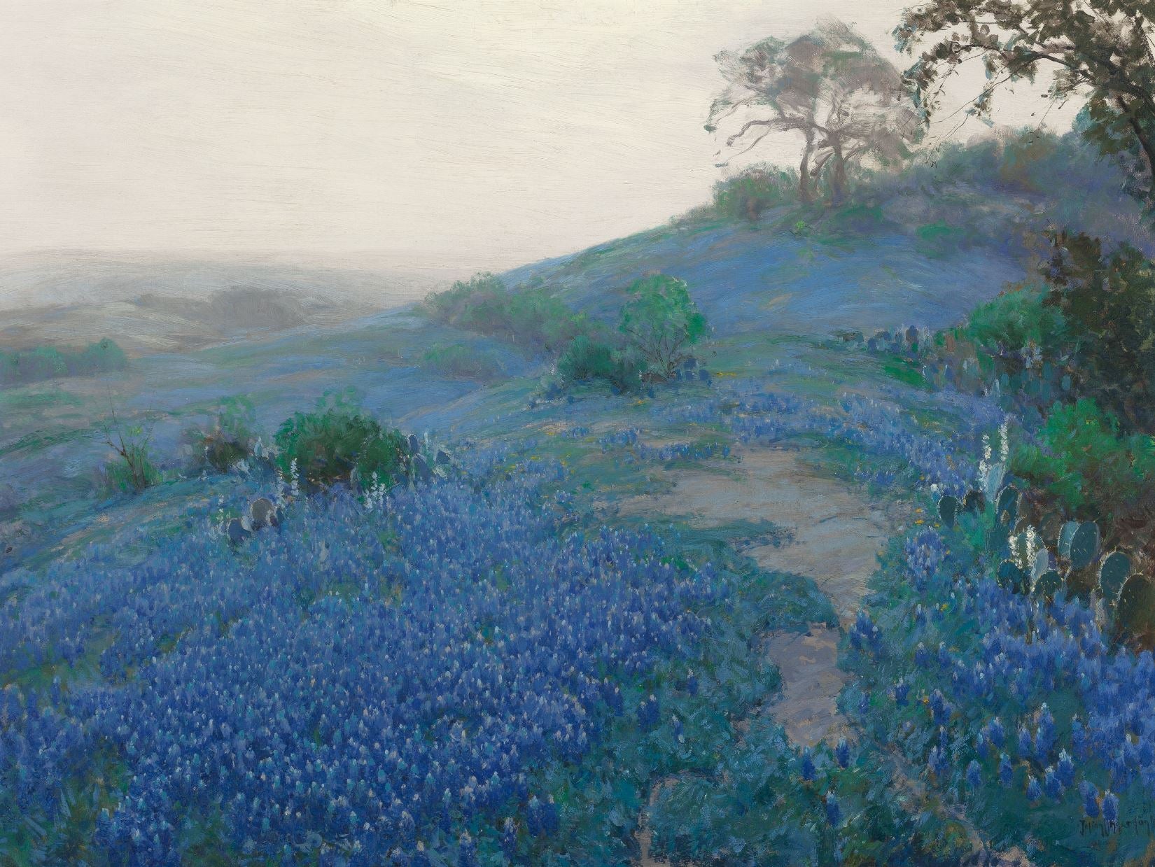 Blue Bonnet Field, Early Morning, San Antonio Texas, vintage artwork by Julian Onderdonk, 12x8" (A4) Poster