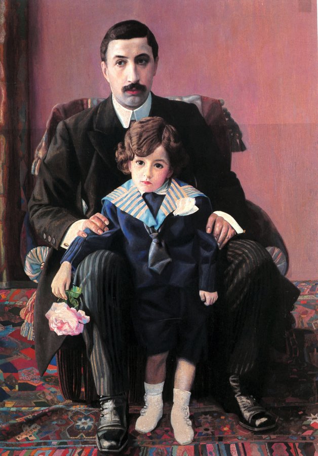 Portrait of A.F. Aziber with His Son, vintage artwork by Pavel Filonov, 12x8" (A4) Poster