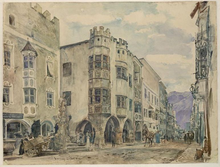 Street in Sterzing, vintage artwork by Rudolf von Alt, A3 (16x12") Poster Print