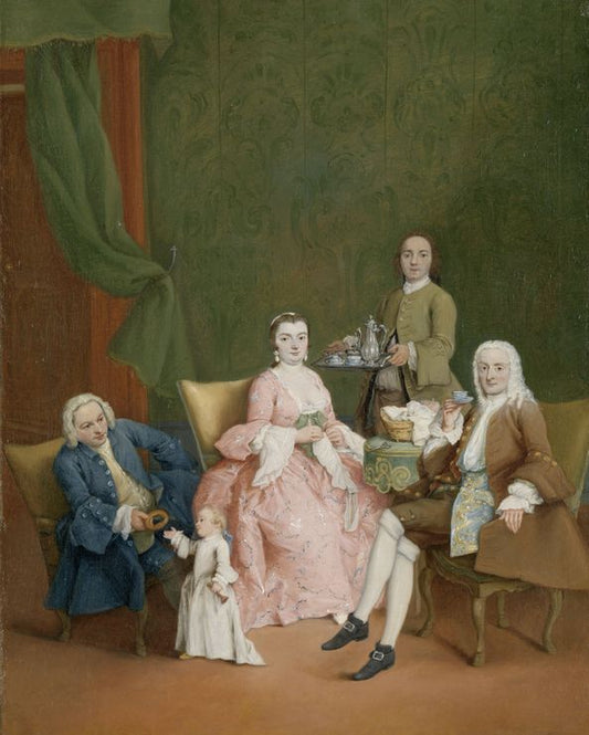 Portrait of a Venetian Family with a Manservant Serving Coffee, vintage artwork by Pietro Longhi, 12x8" (A4) Poster