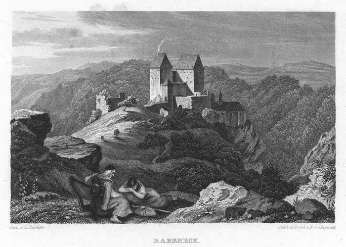 Castle Rabeneck, vintage artwork by Ludwig Richter, A3 (16x12