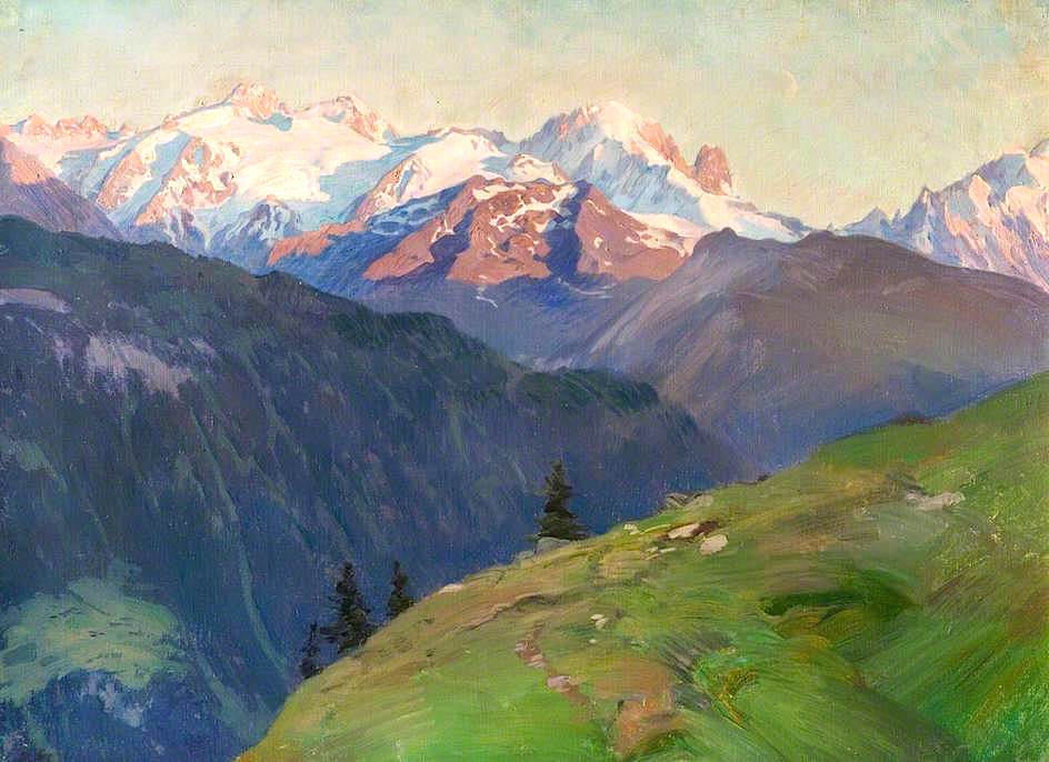 Mont Blanc near Tête Noir, France, vintage artwork by Charles Giron, 12x8" (A4) Poster